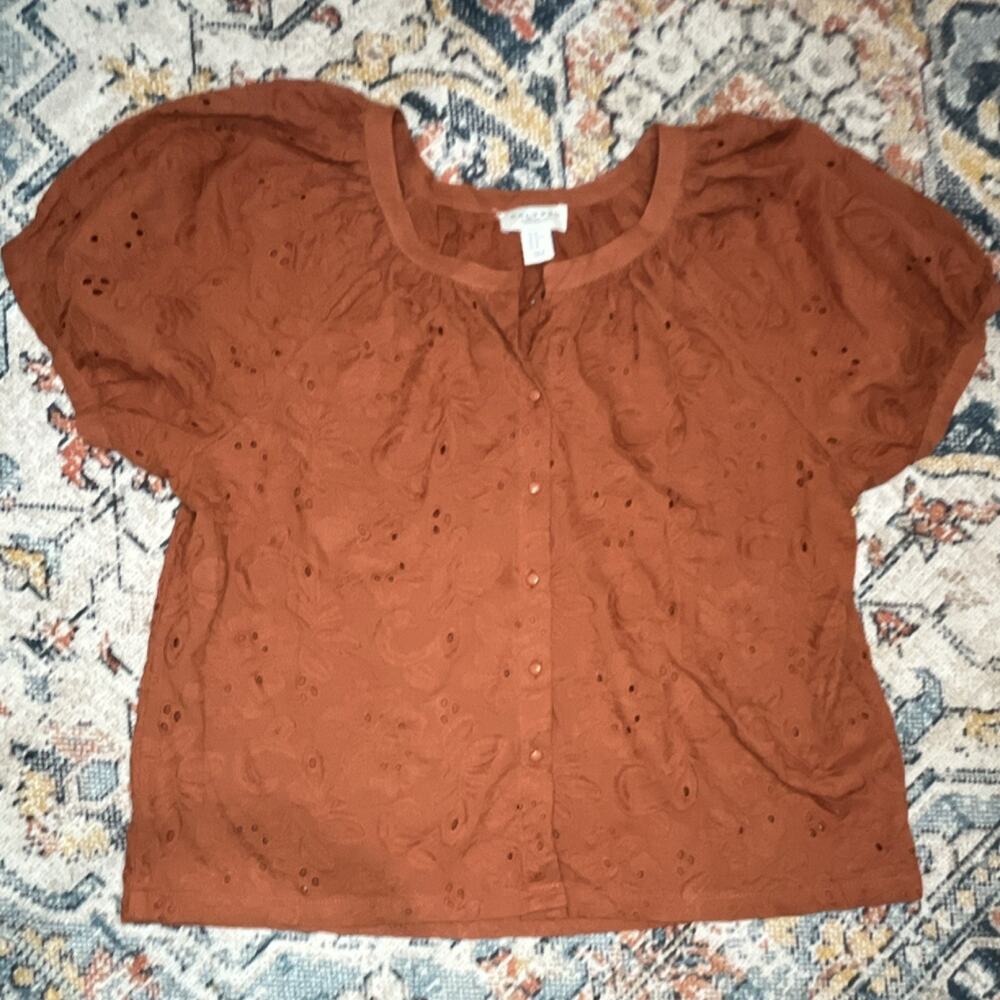 Calypso St Barth Floral Eyelet Embroidered V-Neck Button Front Blouse Women’s XL